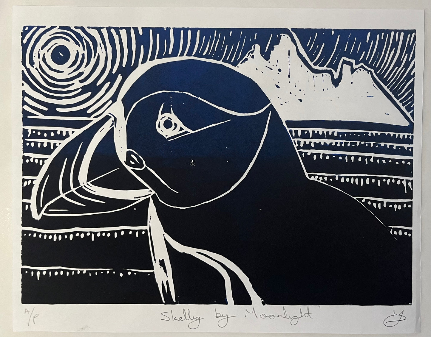 ‘Skellig by Moonlight’ lino print